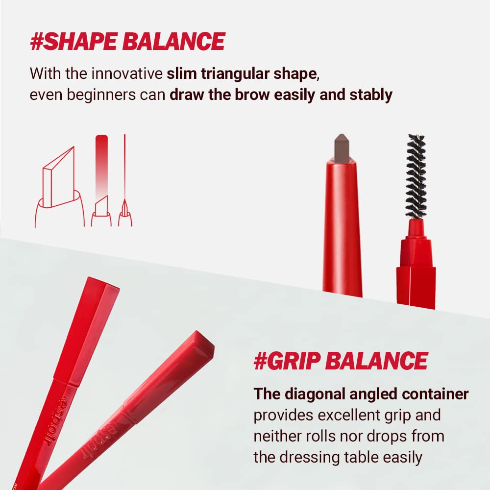Espoir Brow Balance Pencil Ash Brown crunchy-hard formula minimizes clumping for natural look
