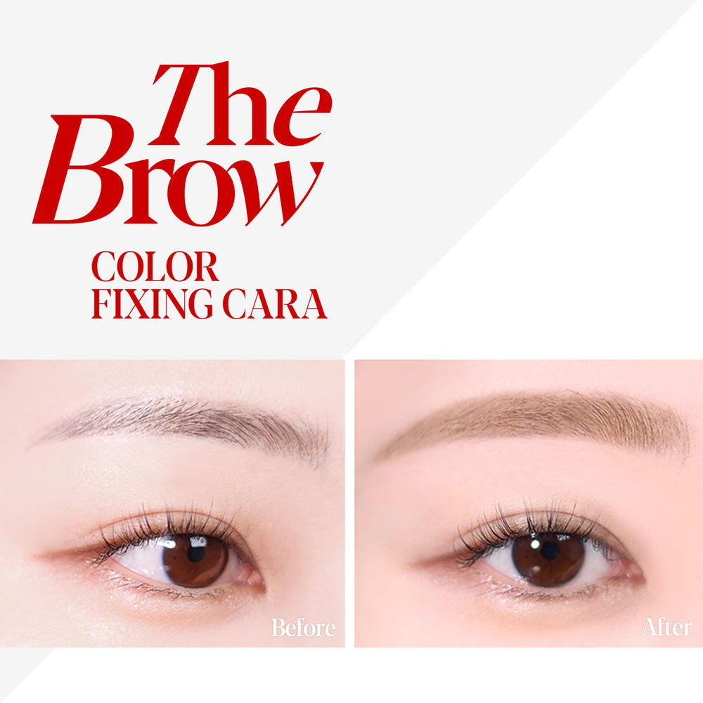 Espoir Brow Color Fixing Cara beige triangular brush tip demonstrates easy brow shaping.