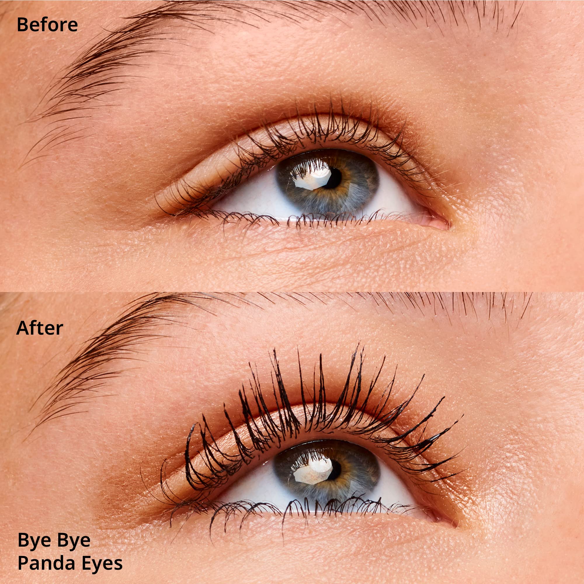 essence Bye Bye Panda Eyes tubing mascara brush demonstrating removal with warm water for easy clean-up