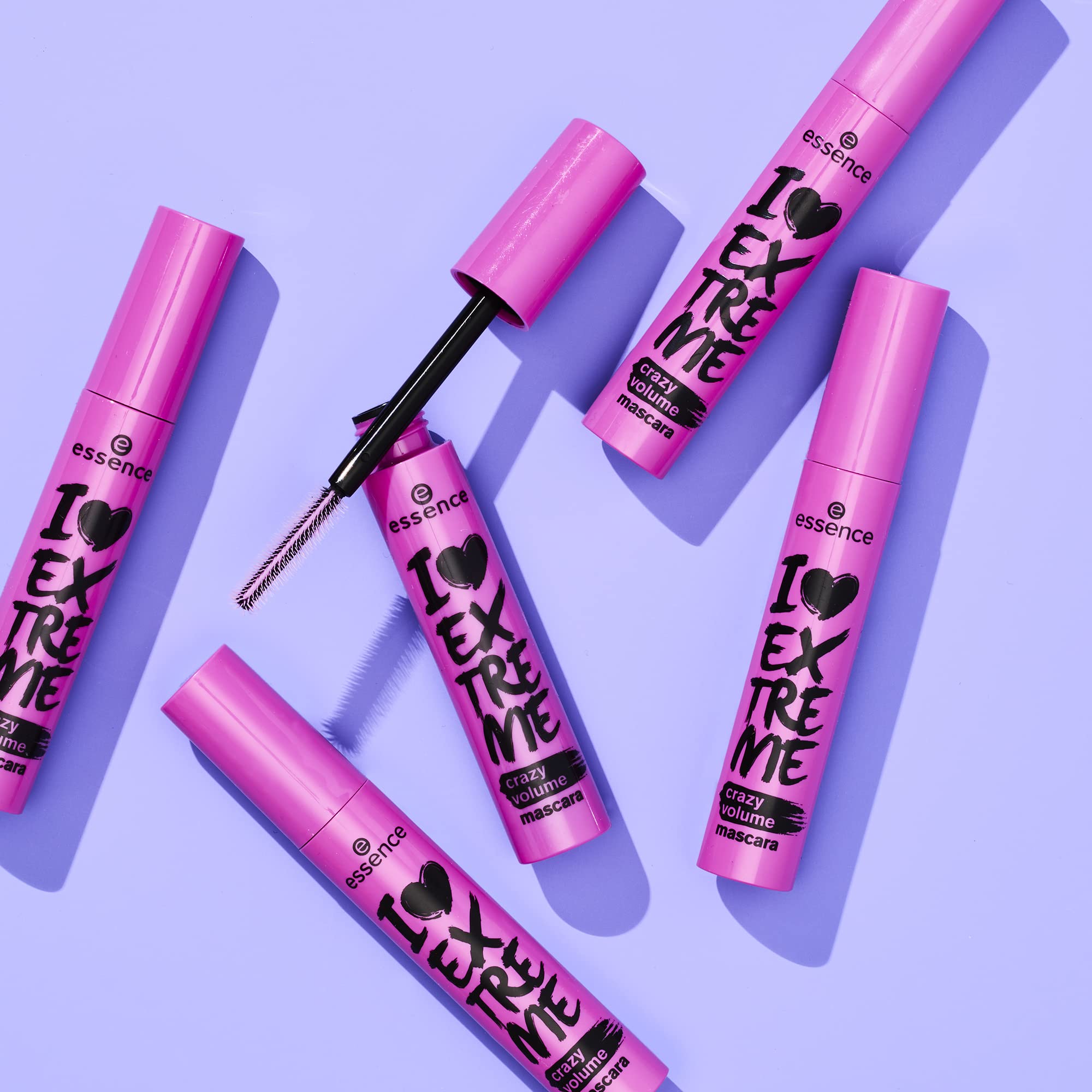 essence I Love Extreme Crazy Volume Mascara swatches on skin show buildable drama