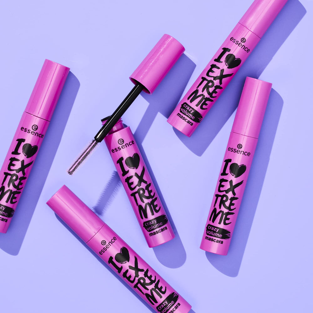 essence I Love Extreme Crazy Volume Mascara swatches on skin show buildable drama