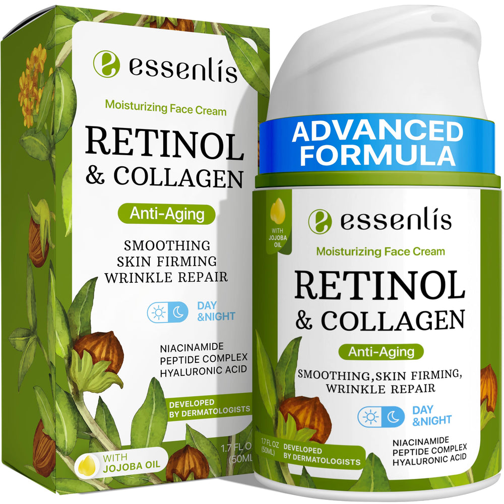 ESSENLIS Retinol Cream bottle showcases premium daily anti-aging care