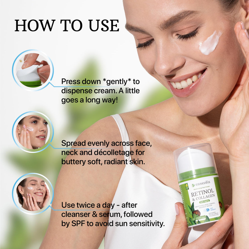ESSENLIS Retinol Cream day and night packaging suggests 24-hour hydration