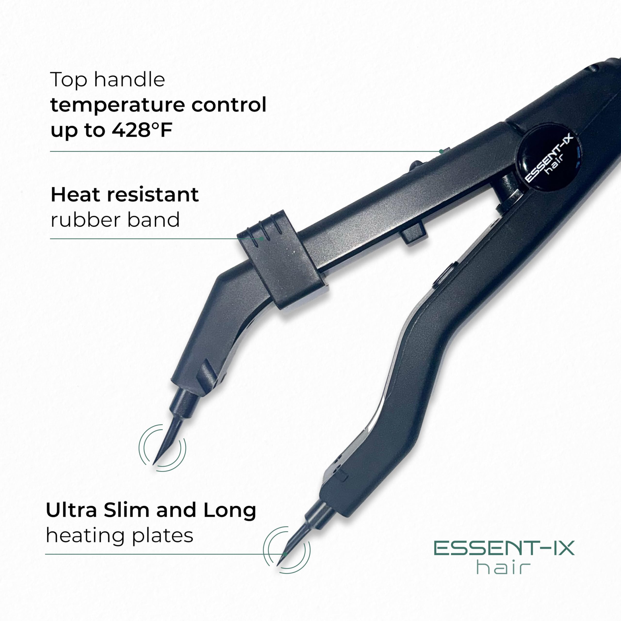 ESSENT-IX keratin fusion tool with rapid heat-up saves time during bonding sessions.