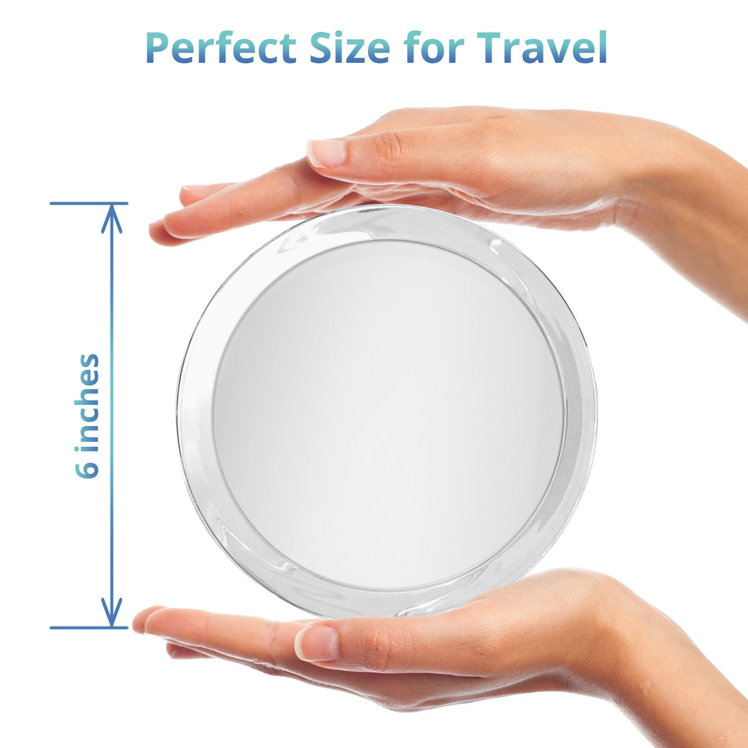 Essential Skin Solutions mirror with three suction cups for secure, portable mounting.