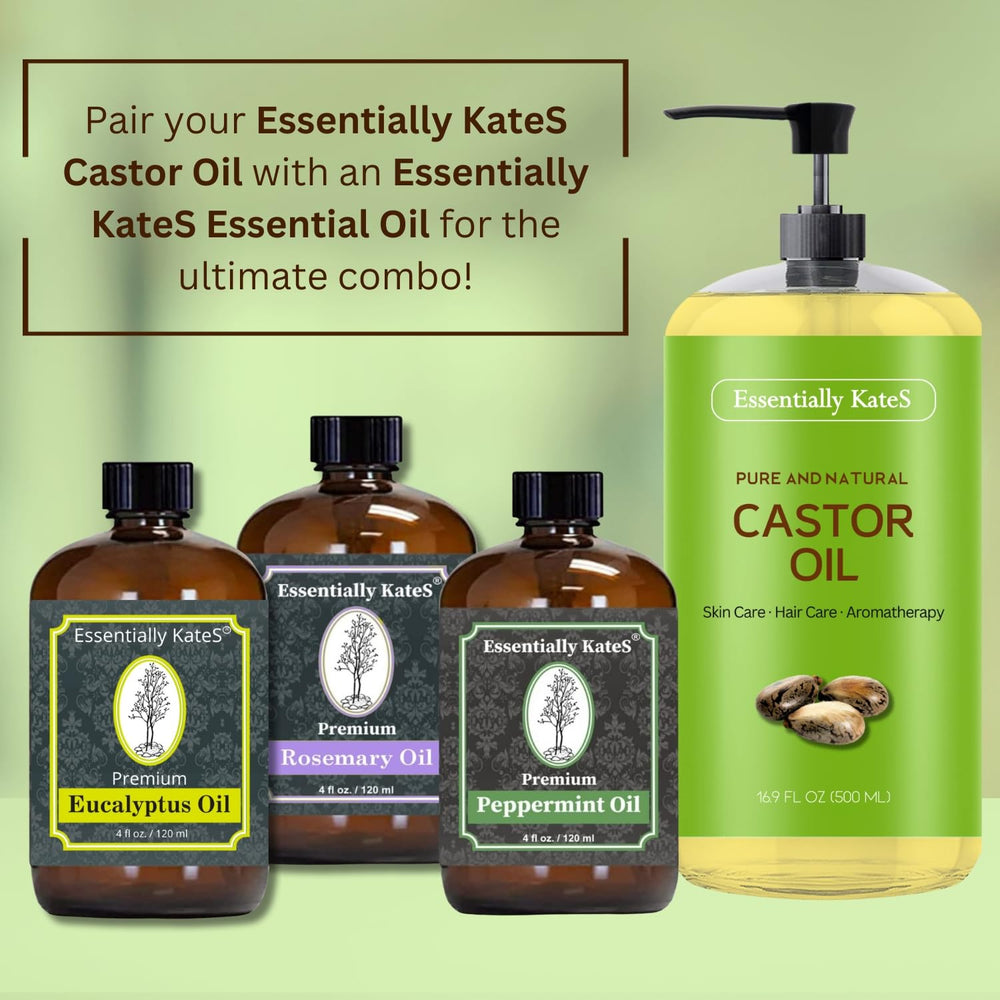 Essentially KateS Castor Oil rich in vitamin E and fatty acids for nourishment.