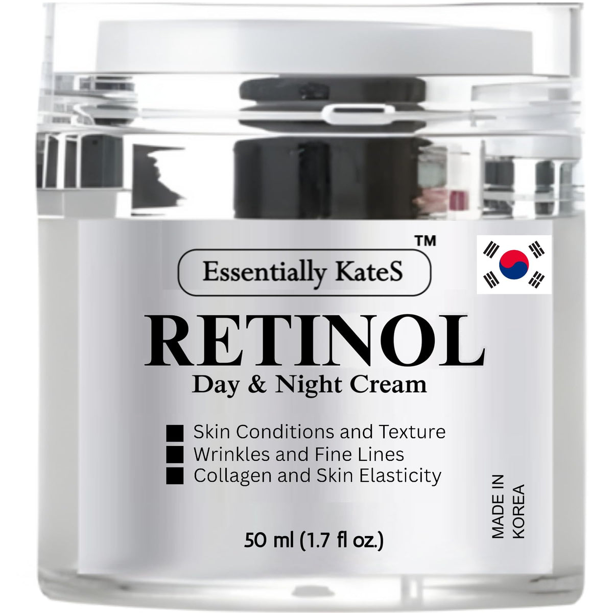 Essentially KateS retinol cream bottle closeup showcasing anti-aging formula for smoother skin.