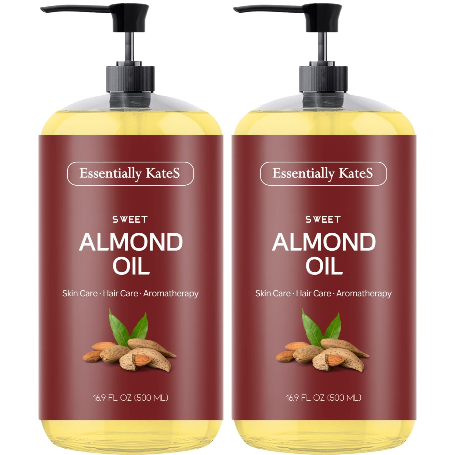 Essentially KateS Sweet Almond Oil 2-pack bottle front view for skin hydration.