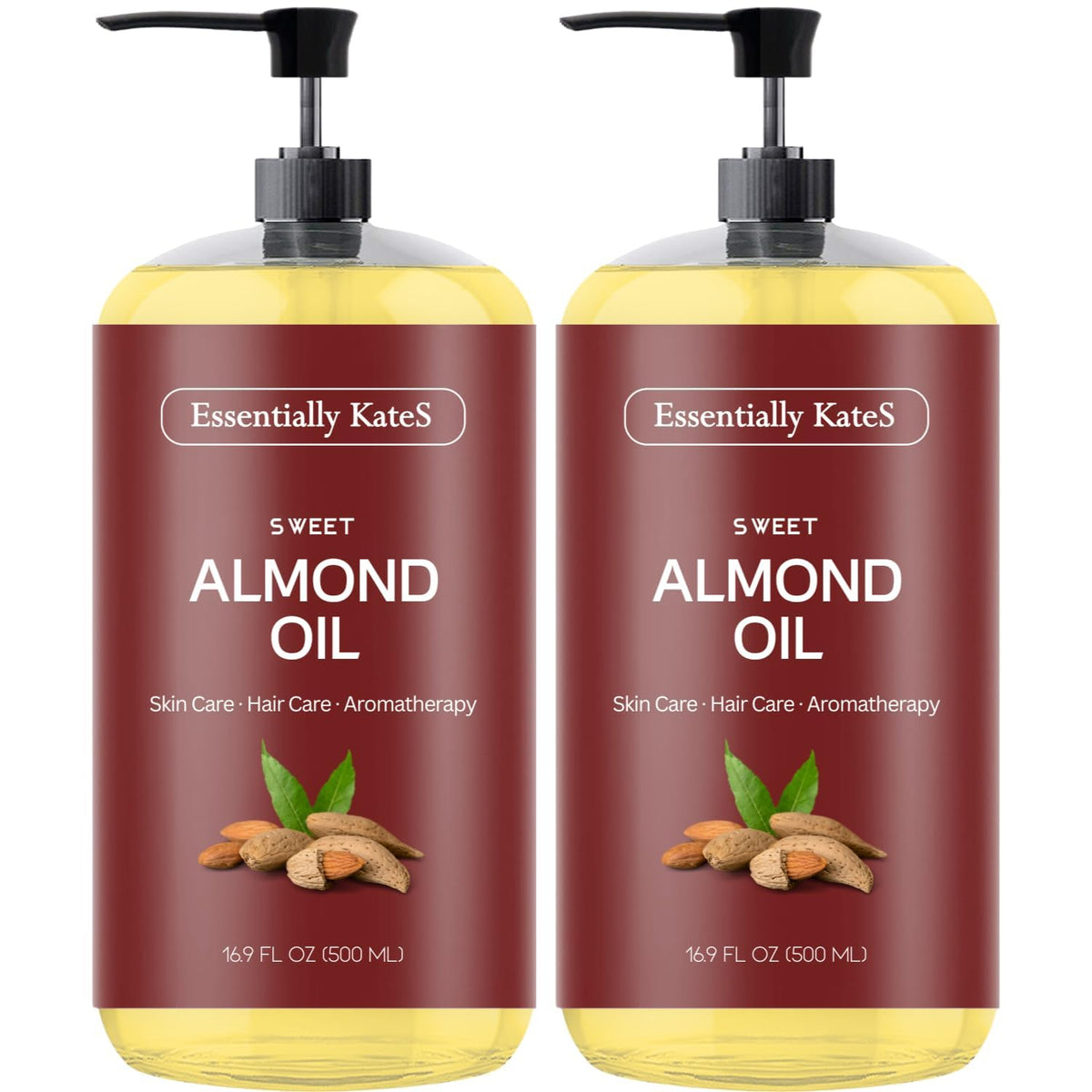 Essentially KateS Sweet Almond Oil 2-pack bottle front view for skin hydration.