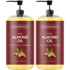 Essentially KateS Sweet Almond Oil 2-pack bottle front view for skin hydration.