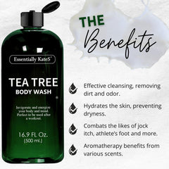 Essentially KateS Tea Tree Body Wash rich lather for soothing dry skin.