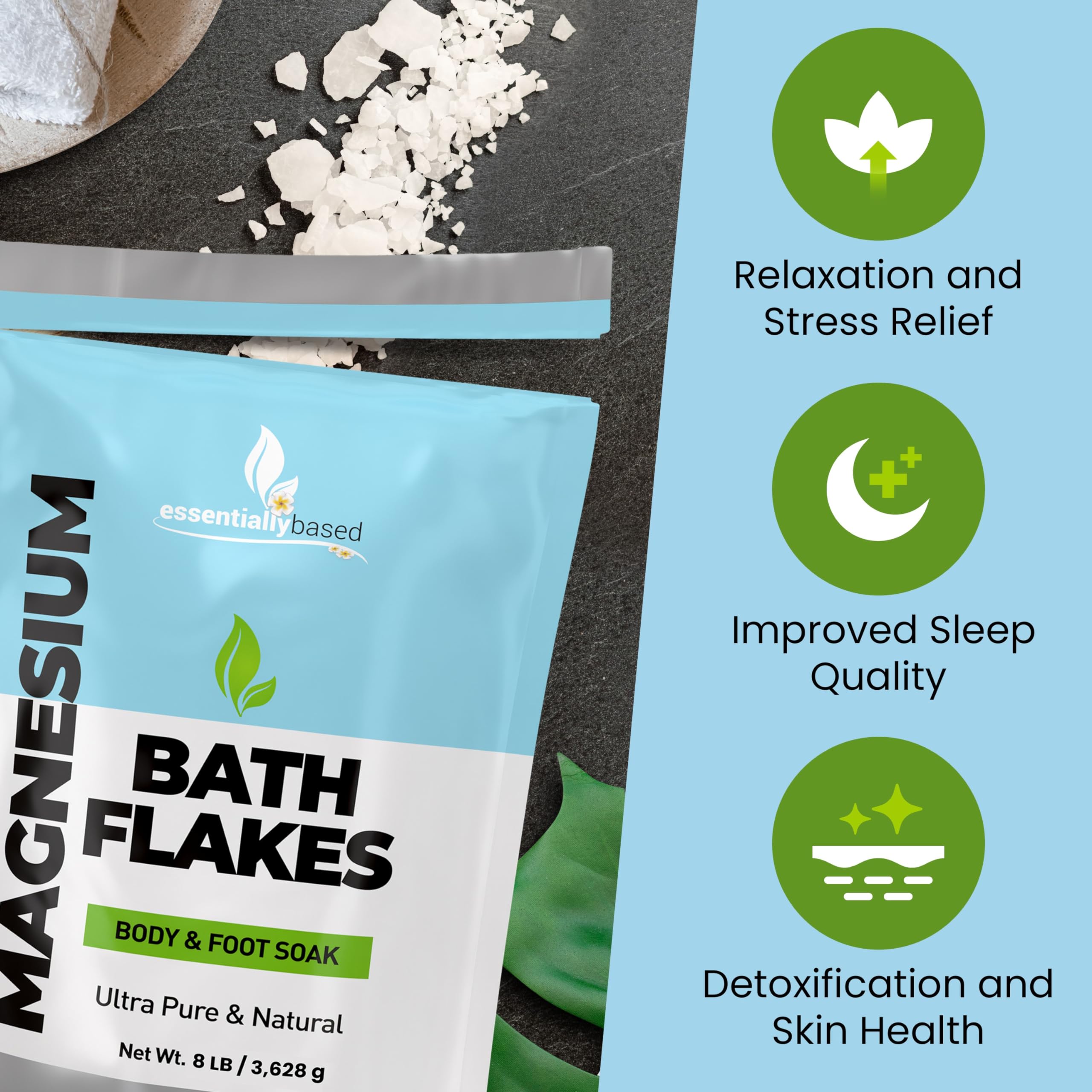 essentiallybased magnesium flakes for foot soak promoting warm soothing relief