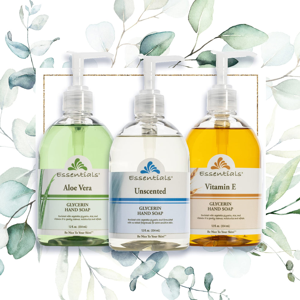 Essentials hand soap moisturized skin closeup showing satin-like finish.