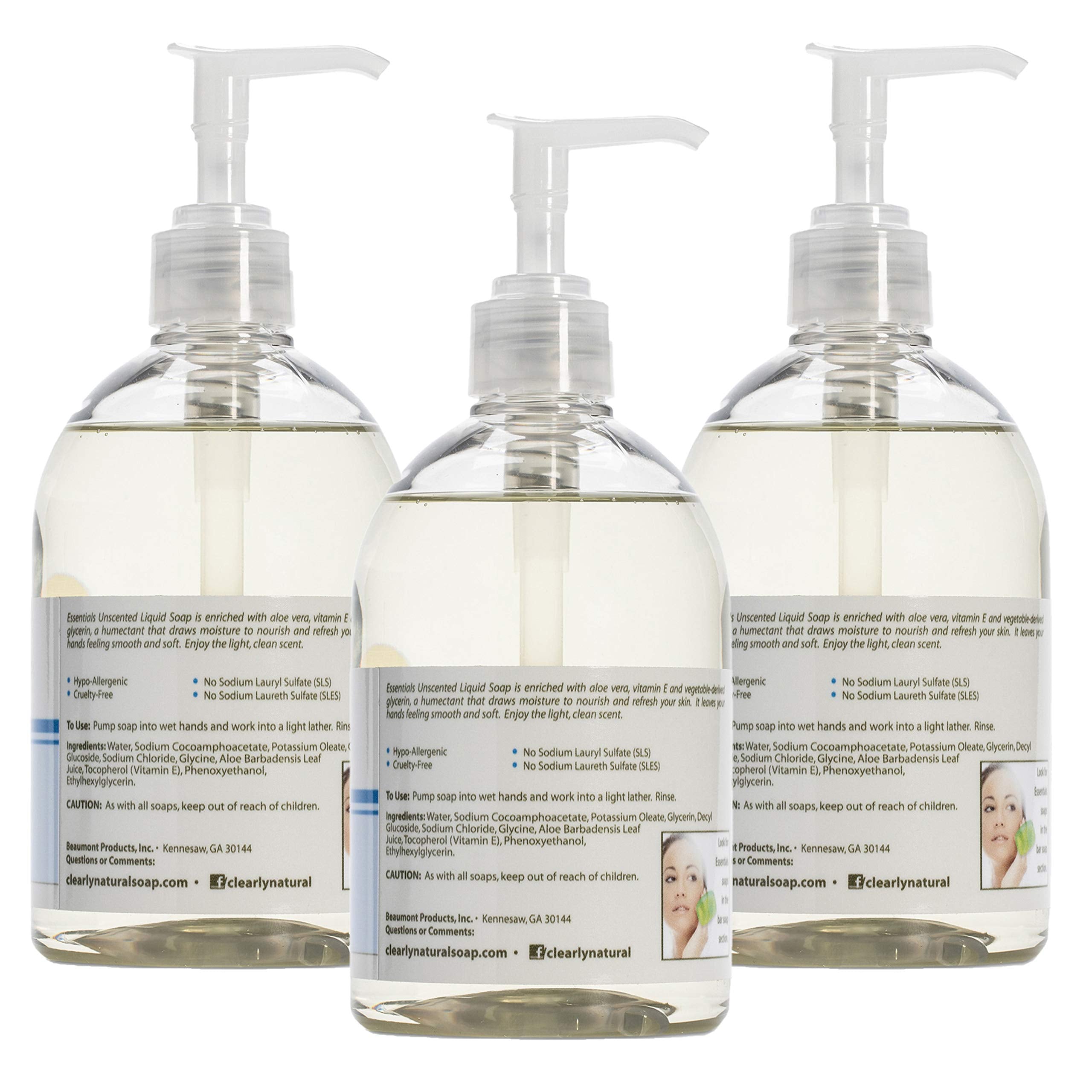 Essentials unscented hand soap pump dispensing for daily gentle cleansing.
