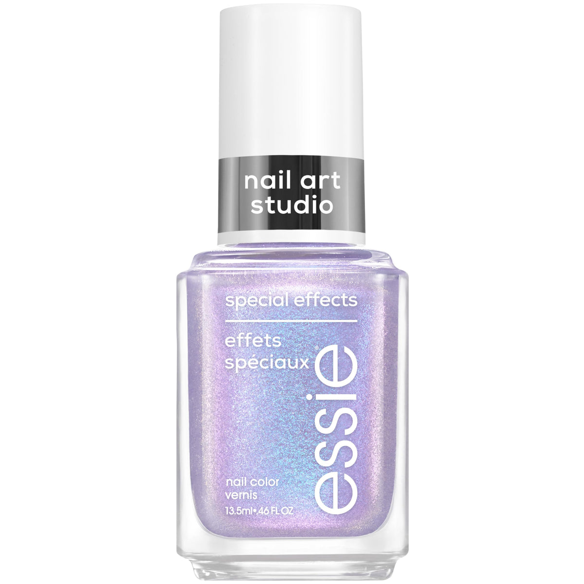 essie Ethereal Escape bottle reveals purple polish with blue shimmer pearls for a dreamy, dimensional look.