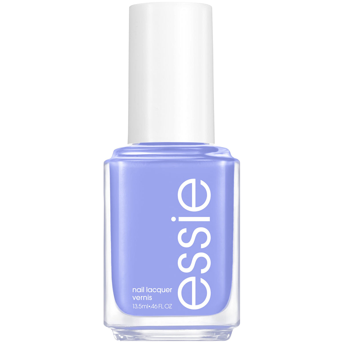 essie Don't Burst My Bubble periwinkle cream finish on nails offers glossy color.