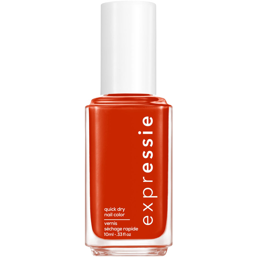essie Expressie bright red bottle closeup showcasing fast-drying cream finish