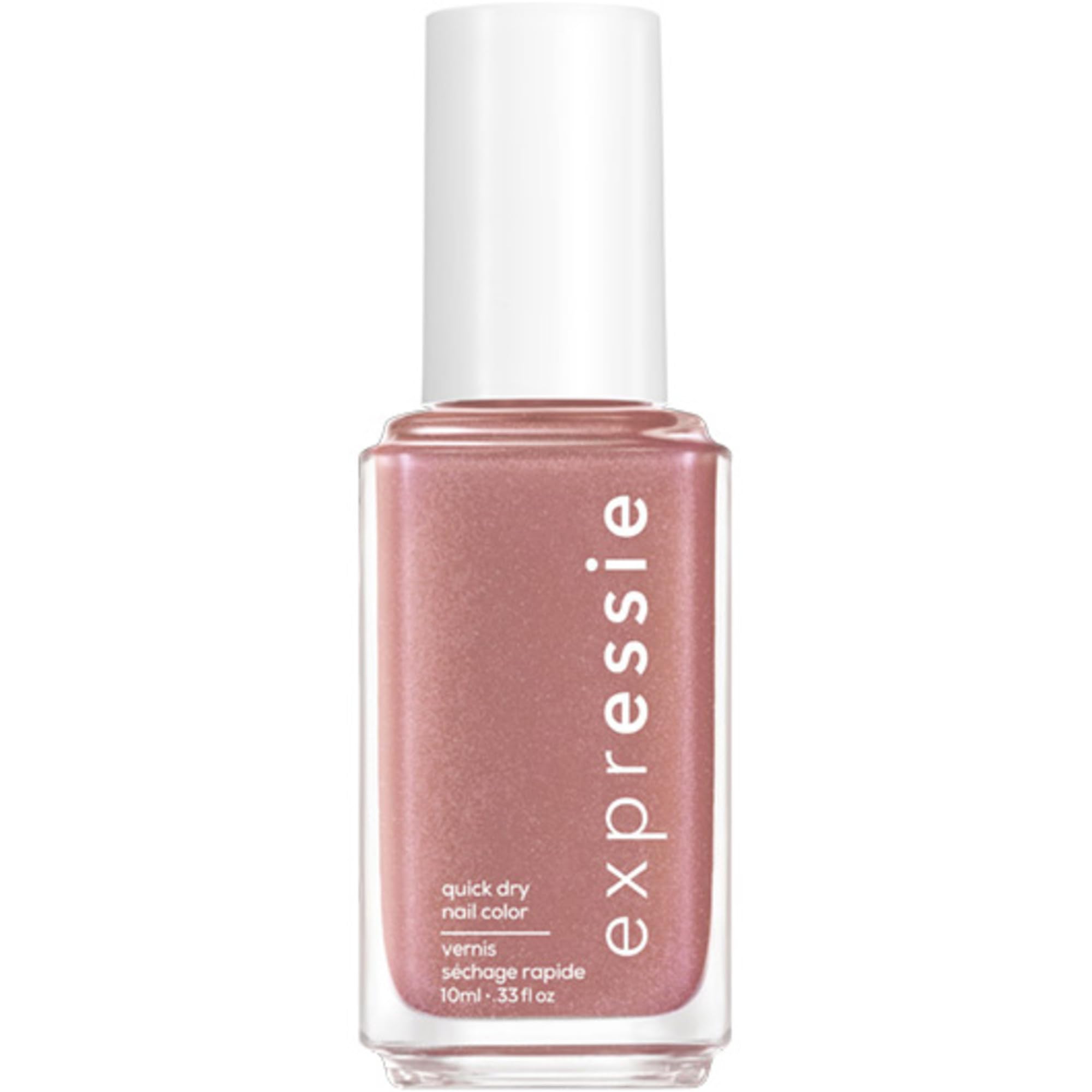 Essie Expressie quick-dry polish in Checked In nude pink with shimmer for fast touch-ups.