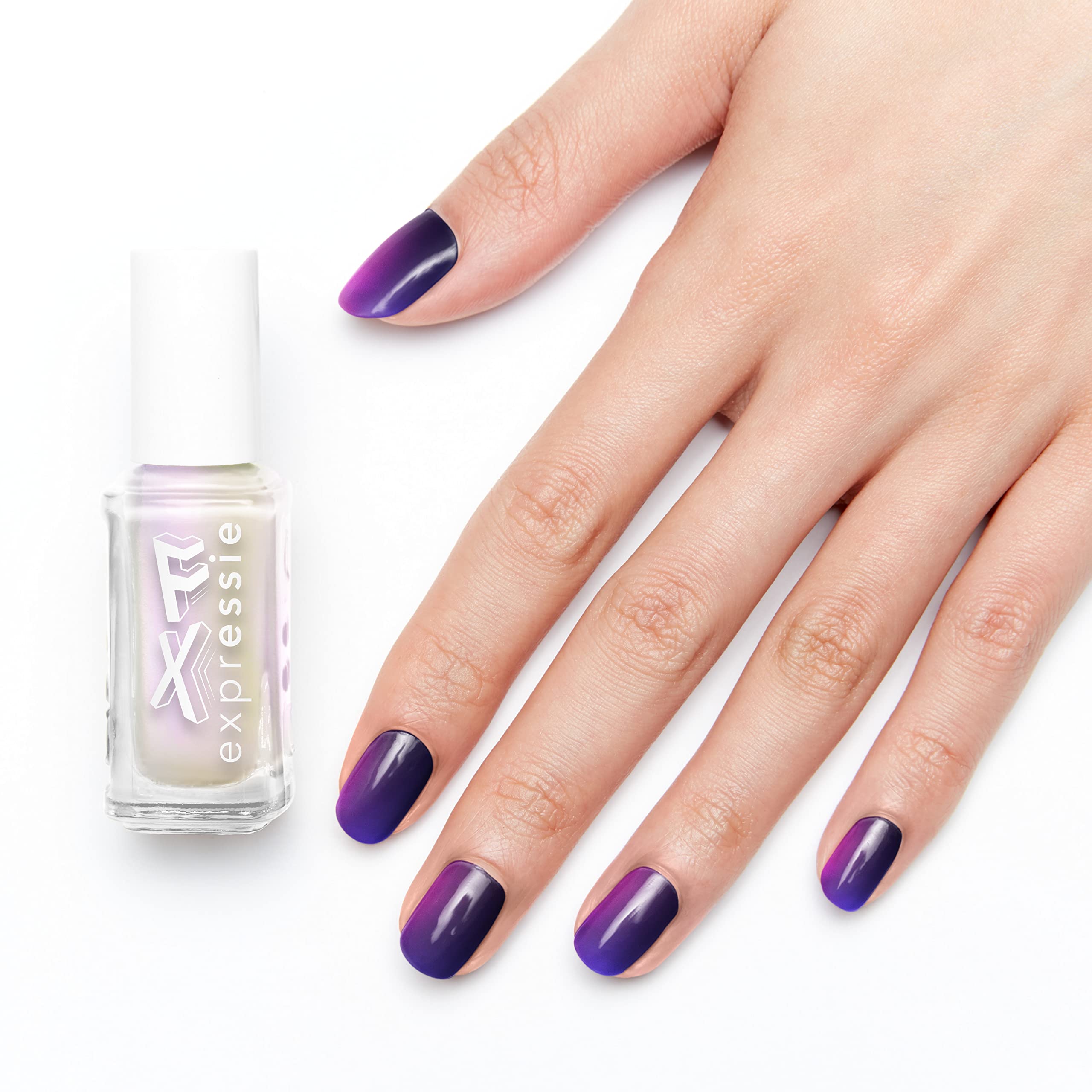 essie expressie quick dry top coat on bare nails delivers icy glitter effect