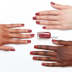 essie expressie wine red brush close-up demonstrates smooth two-coat coverage for a creme finish.
