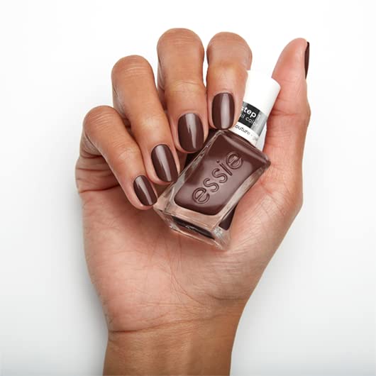 Essie Gel Couture Raisin Brown color swatch reveals purple-blue undertones.