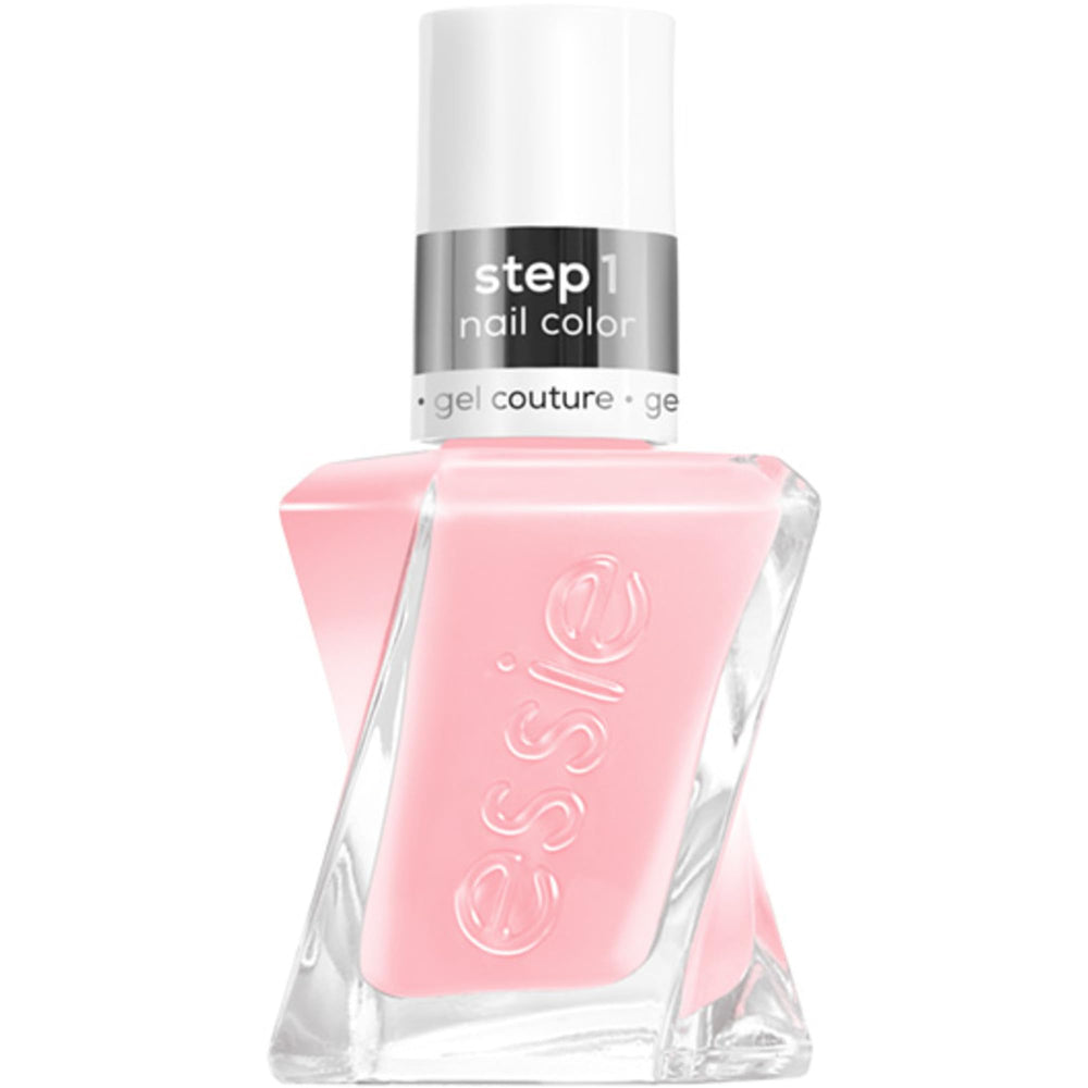 essie Gel Couture Gossamer Garments bottle shows sheer pink shade with gel shine for at-home manicures