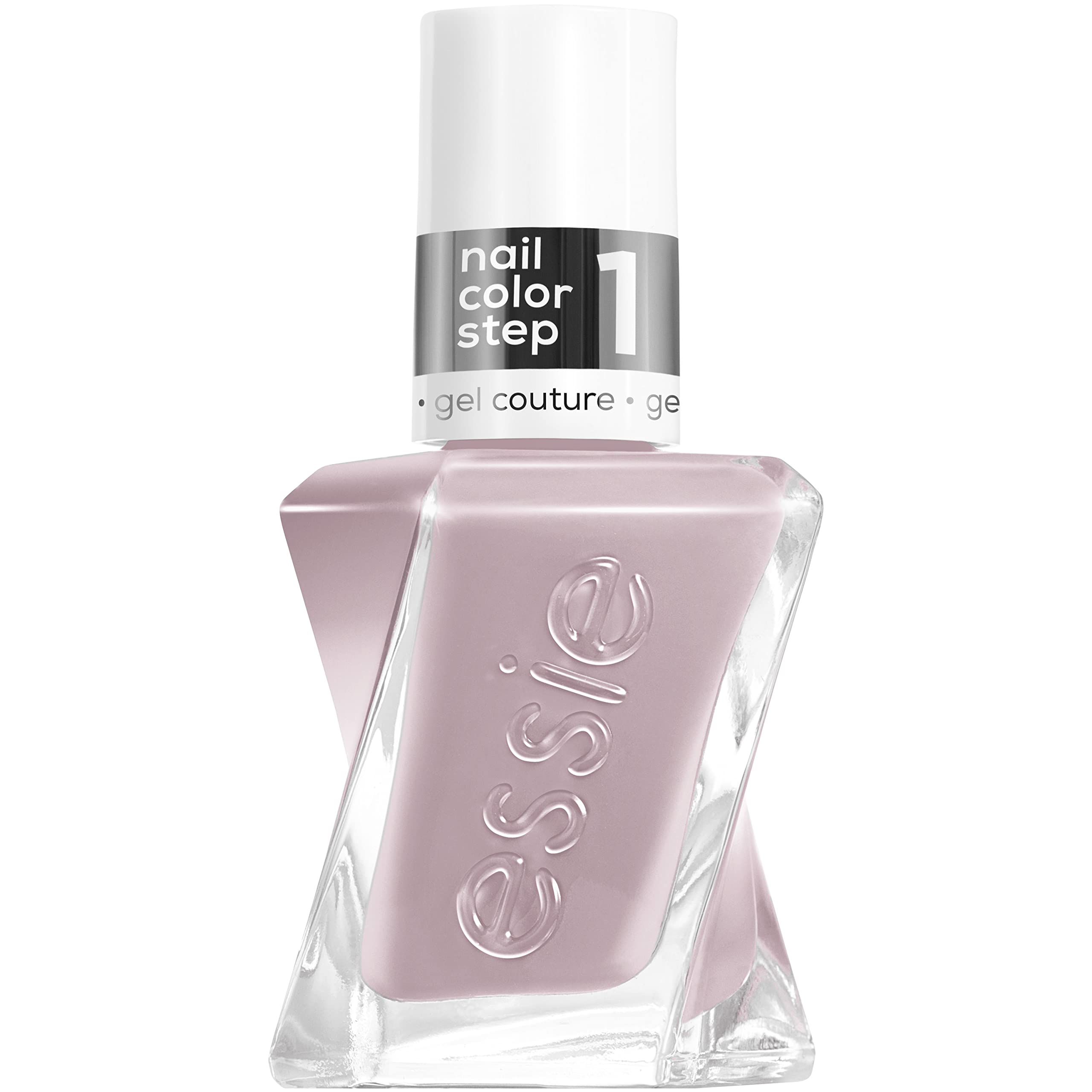 essie gel couture gray nail polish bottle close-up showing longwear and shine