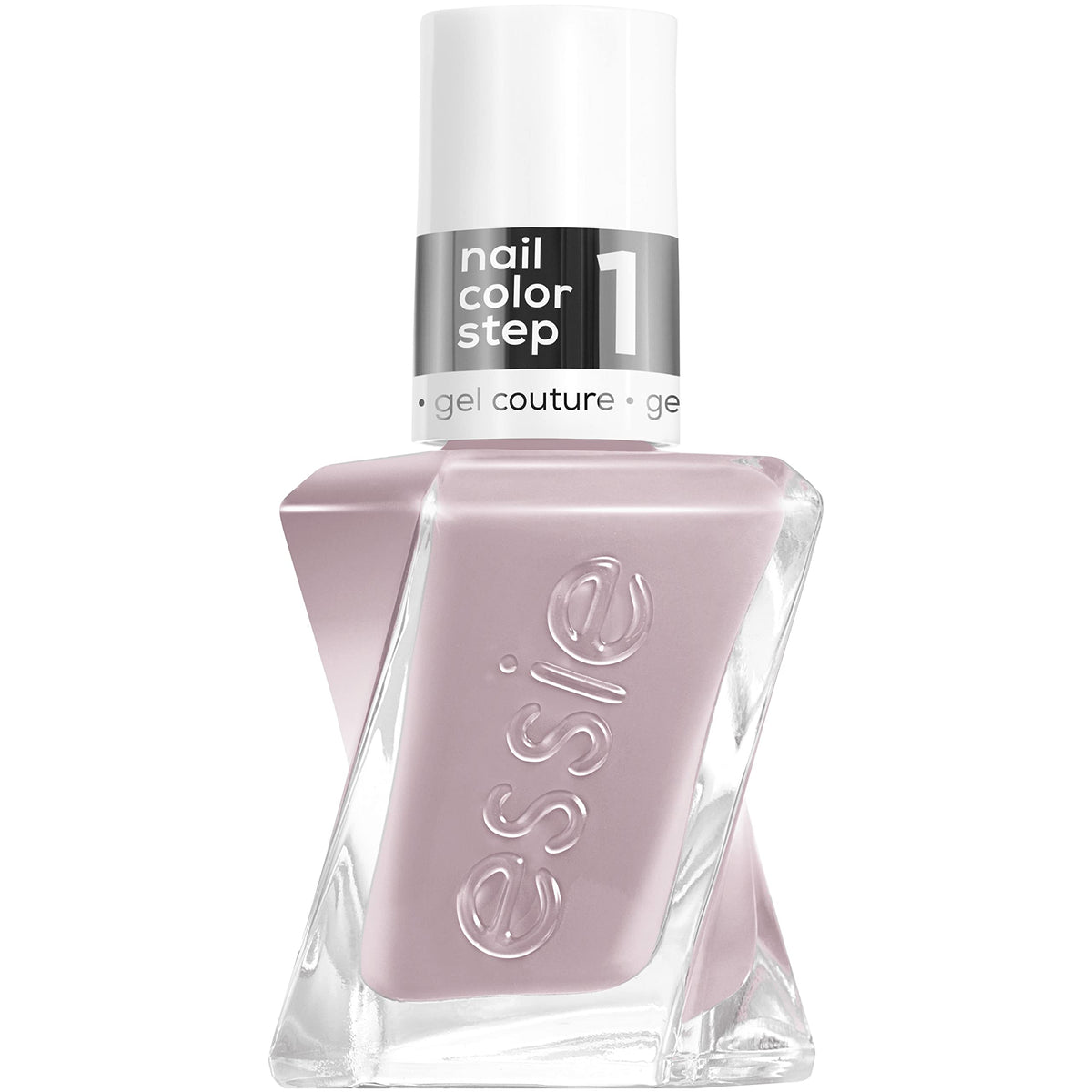 essie gel couture gray nail polish bottle close-up showing longwear and shine