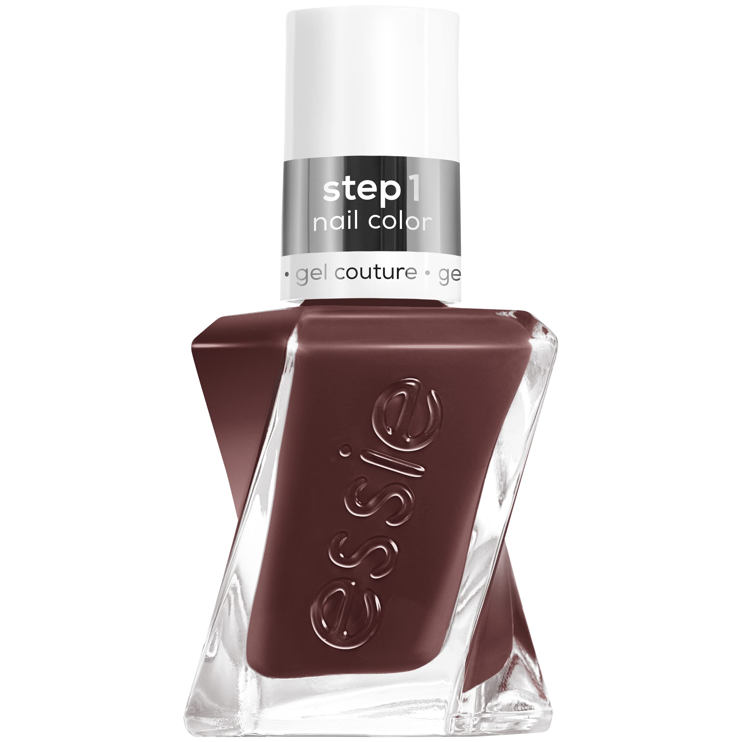Essie Gel Couture Raisin Brown bottle shows rich color with long-lasting shine.