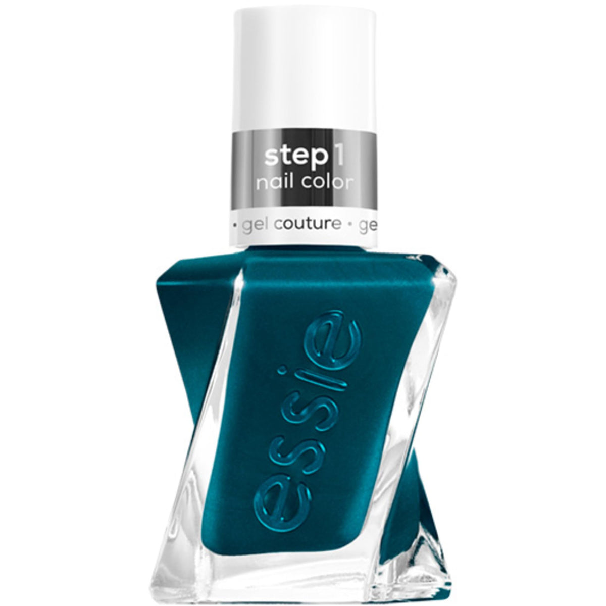 essie Gel Couture teal Jewels and Jacquard bottle shows vibrant color and long-lasting shine.