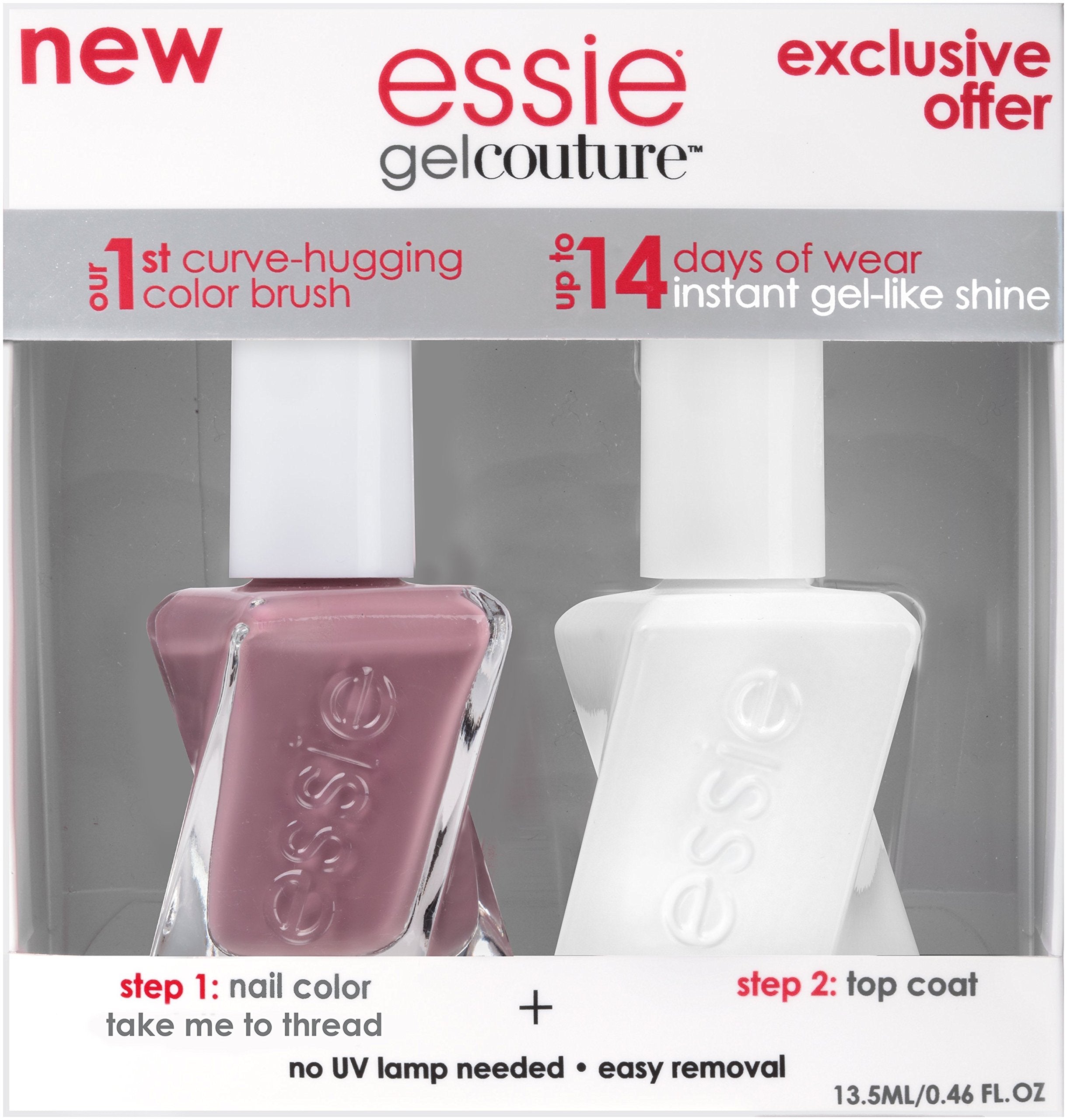 essie Gel Couture top coat brush applying ultra-glossy finish.