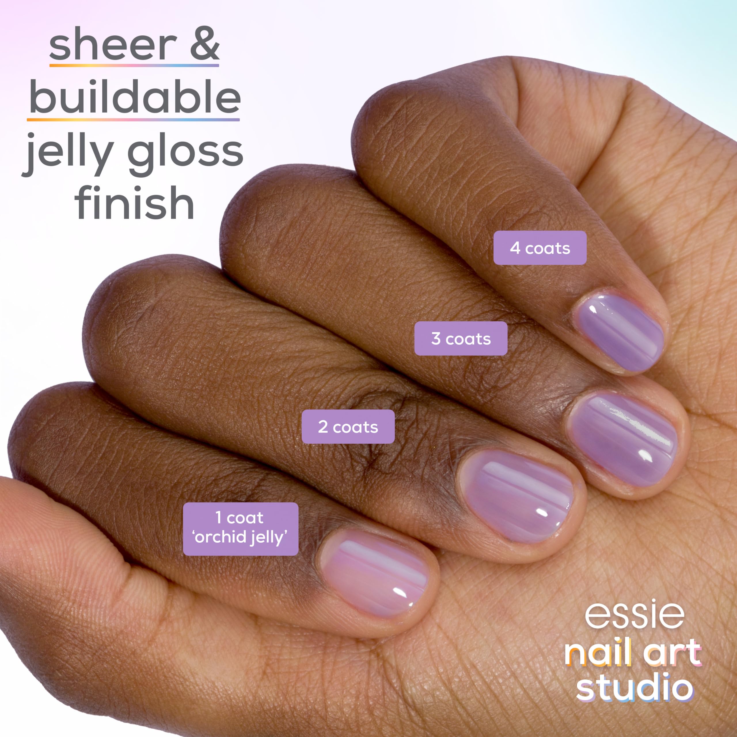 essie jelly-gloss layer swatch demonstrates layering for milky-glaze nails