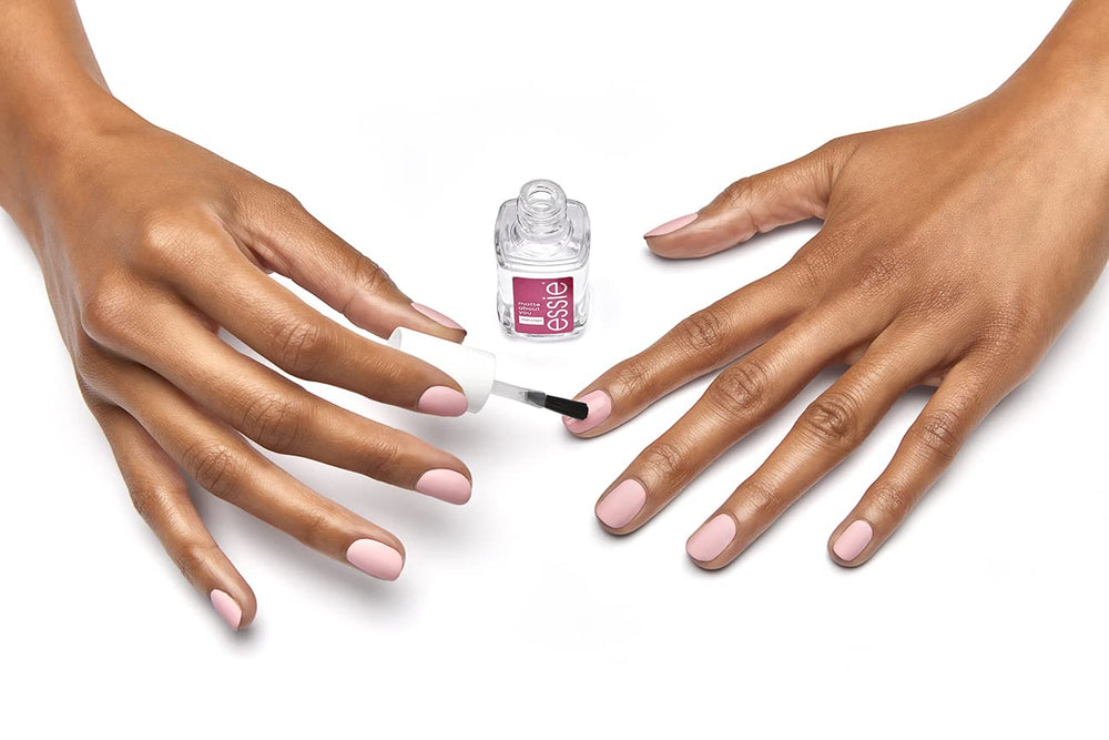 essie Matte About You Top Coat applying brush demonstrates smooth, streak-free matte transformation.