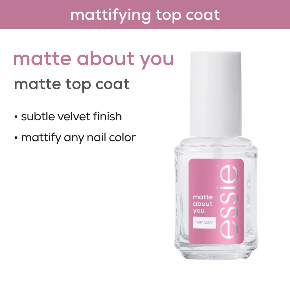 essie Matte About You Top Coat on nails delivers a subtle velvet matte manicure.