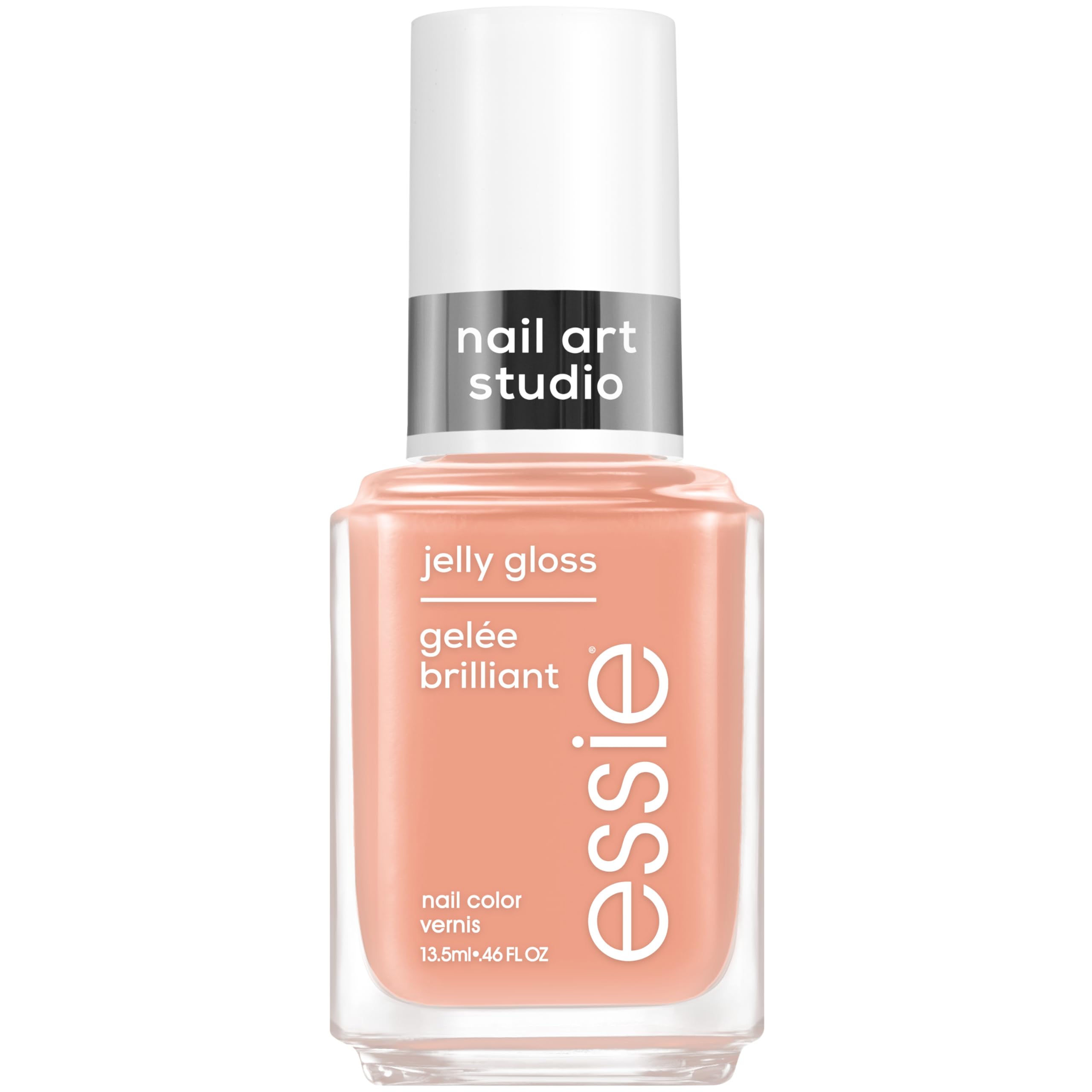 essie jelly gloss bottle closeup highlights sheer, buildable color for layered nail art.