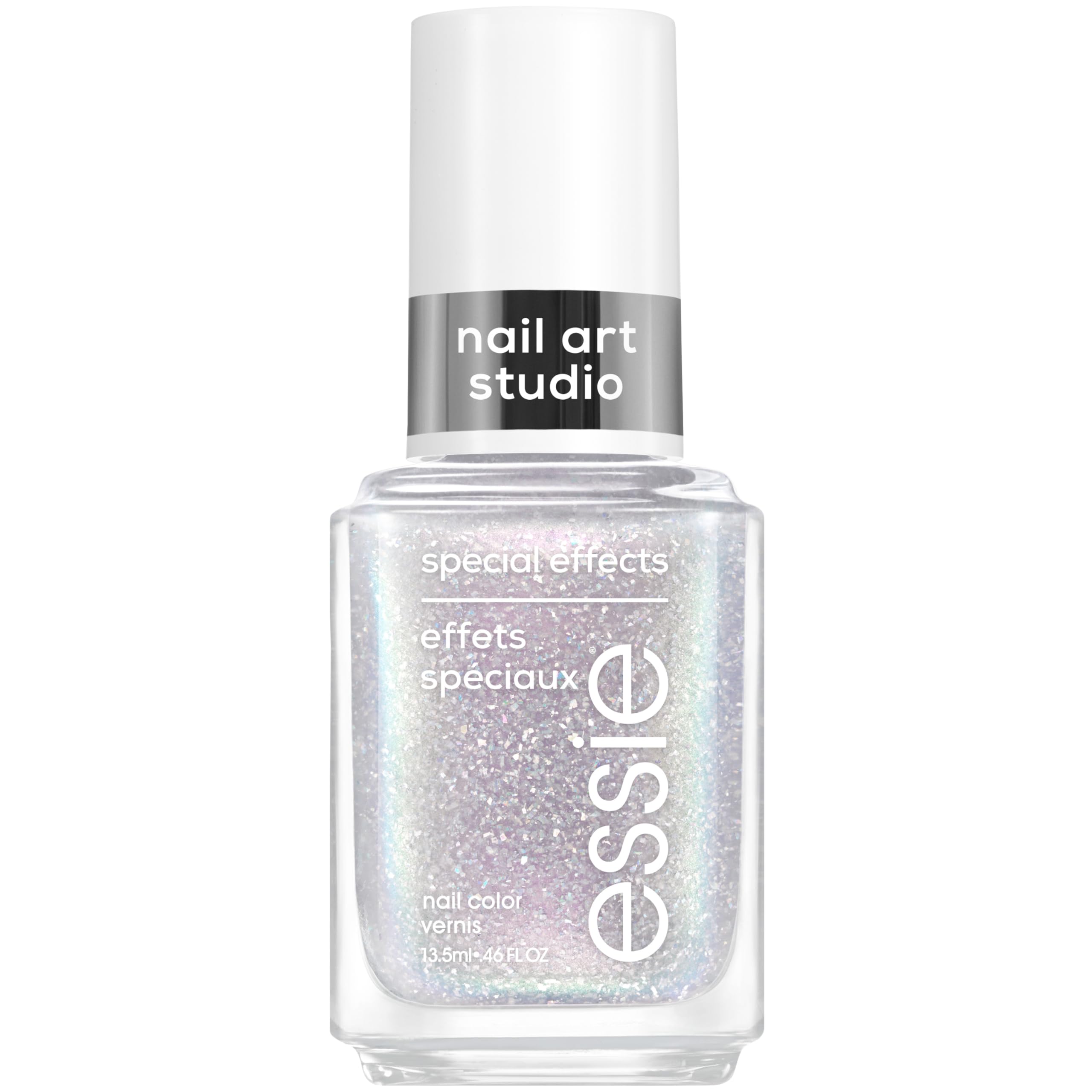 essie Nail Art Studio Pearl Lustrous Luxury bottle shows premium vegan shimmer for luxe nails.