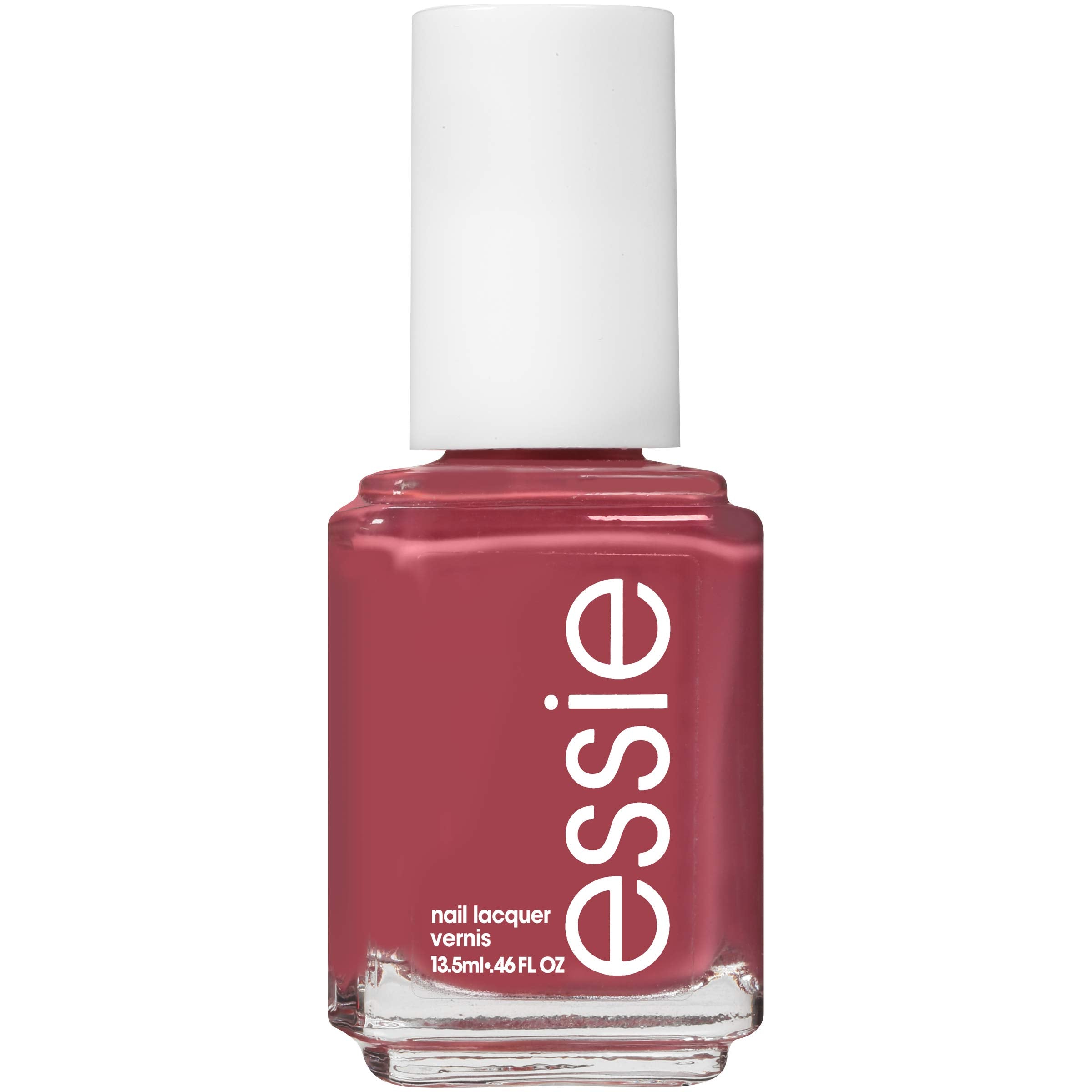 essie Nail Polish In Stitches bottle front with blush pink shade and high gloss finish.