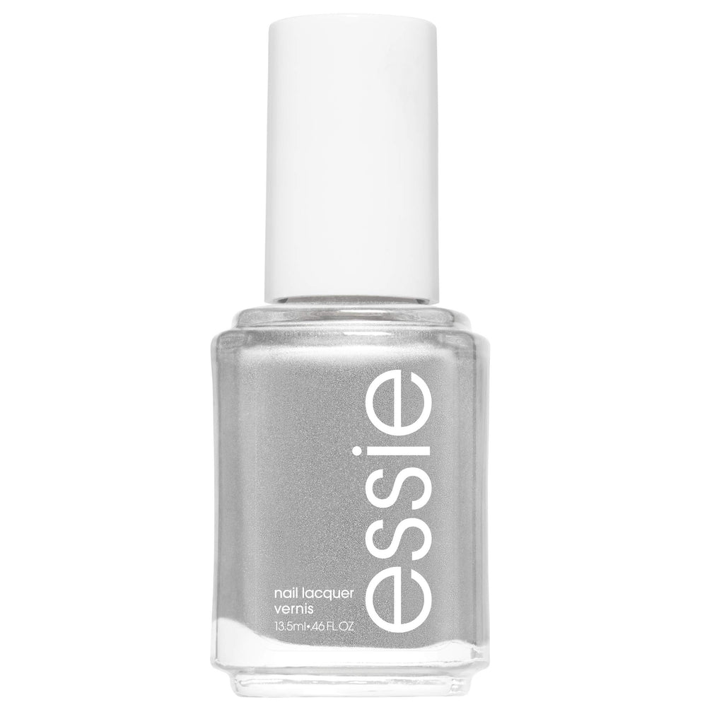 essie No Place Like Chrome silver bottle closeup, delivering a high-gloss salon-worthy look at home.