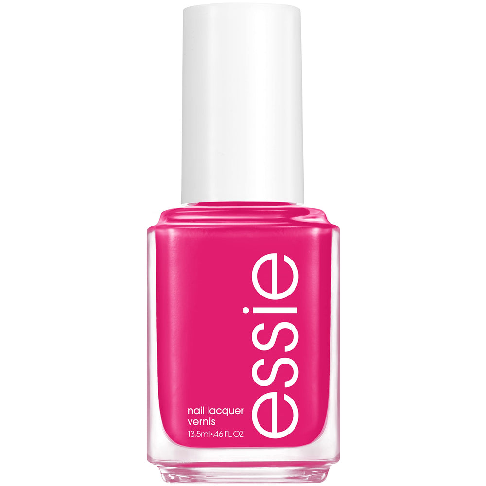 essie Pencil Me In magenta pink bottle close-up shows vibrant cream finish and vegan formula