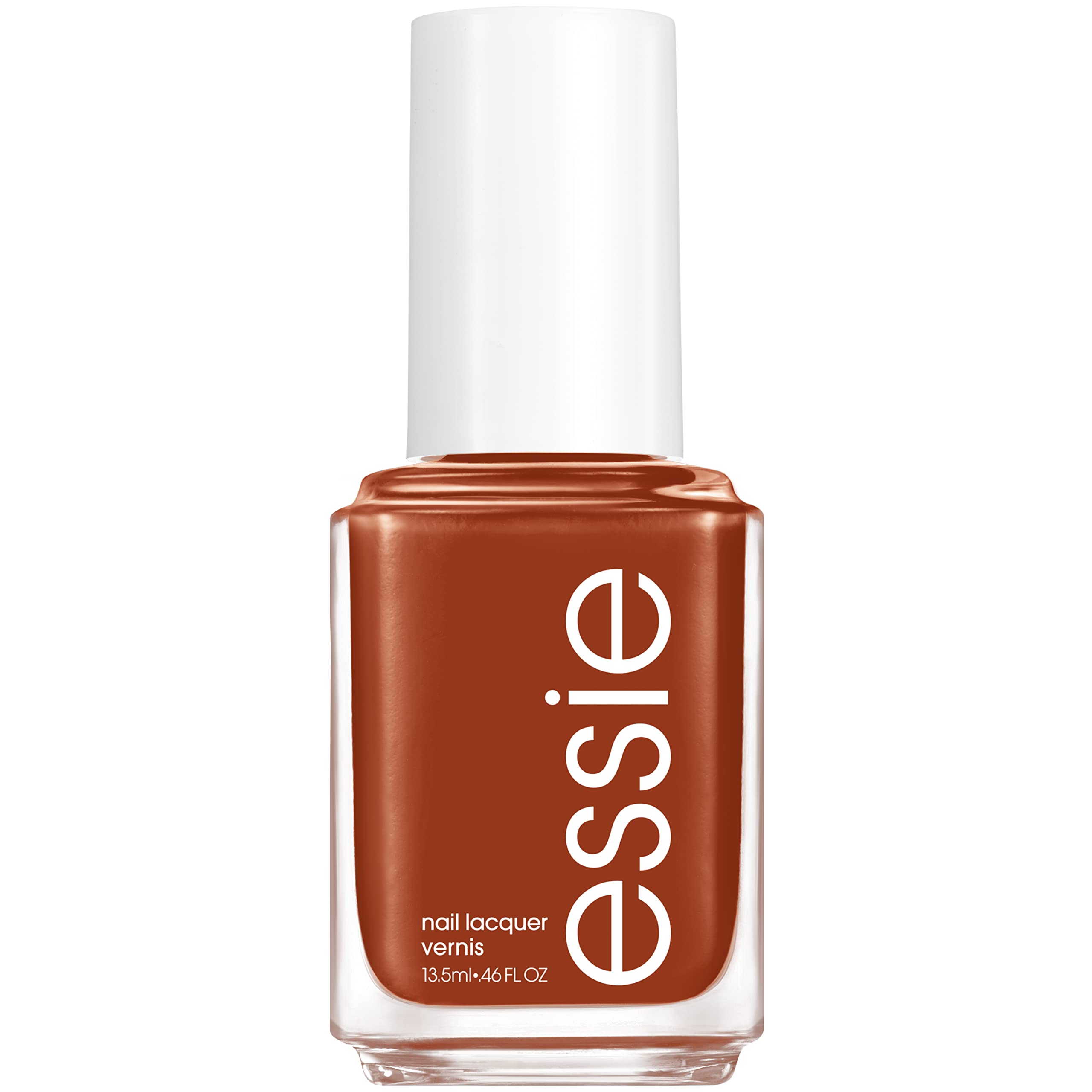 essie Row With The Flow bottle shows a glossy warm brown cream finish for everyday elegance.