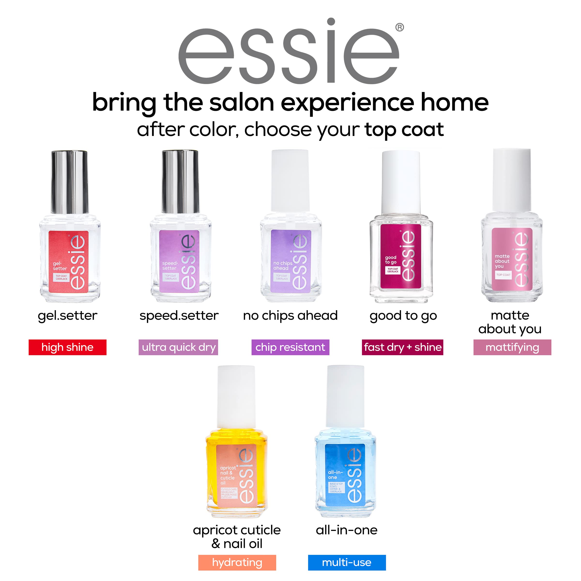 essie vegan nail care set spotlights cruelty-free formula with top coat.