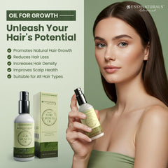 Essynaturals Advanced Hair Growth Oil dropper pouring for controlled application.