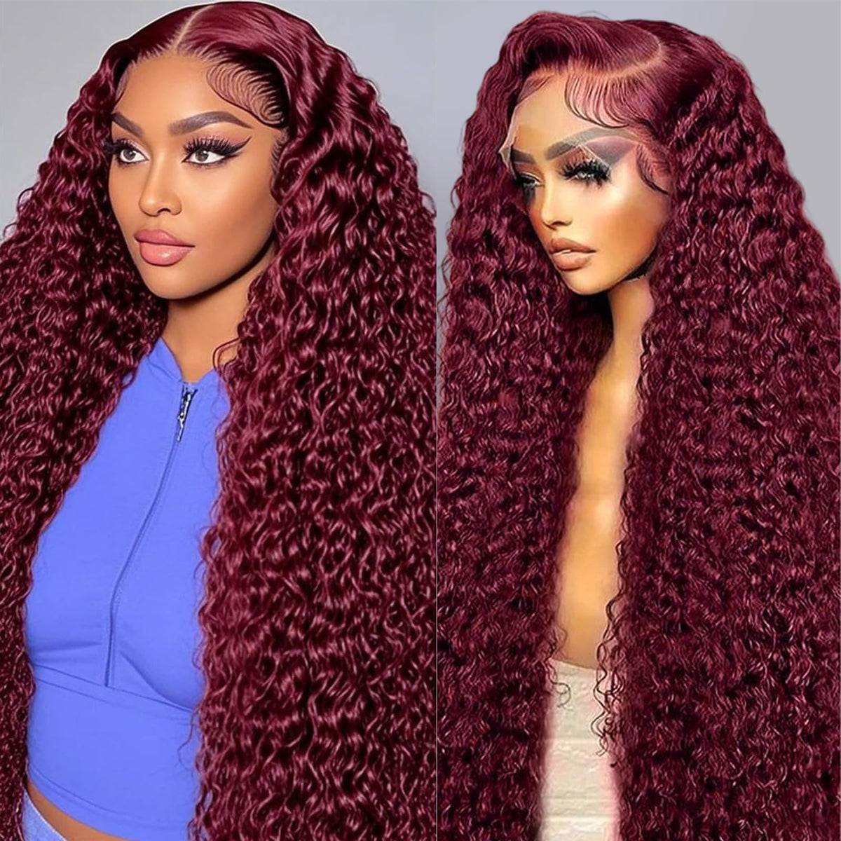 Estilar 30inch 99J burgundy lace front wig deep wave for voluminous movement
