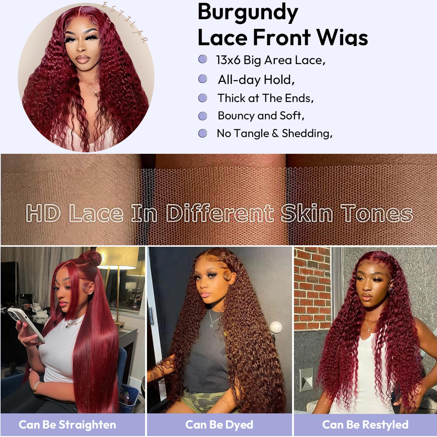 Estilar lace front wig with bleached knots for seamless scalp look