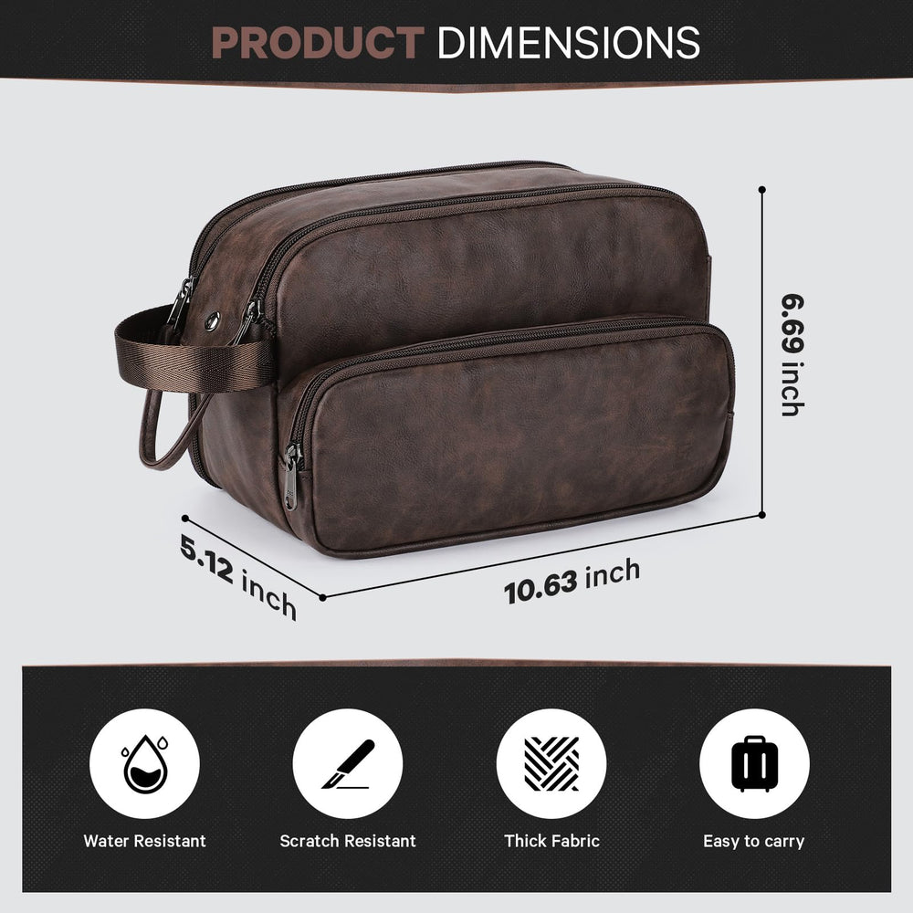 Estour Toiletry Bag with water-resistant PU leather exterior to keep contents dry