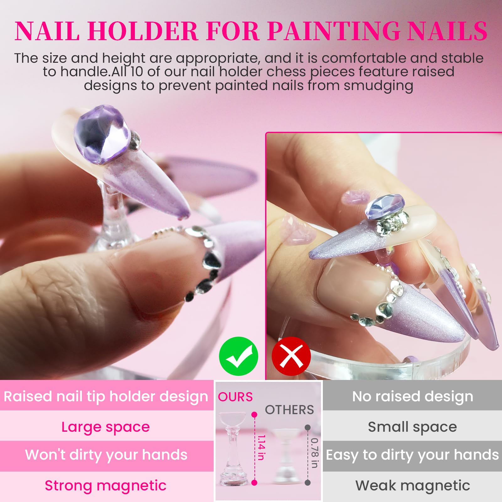 ESUOHYM elevated nail tips holder provides comfortable grip during detailed painting.