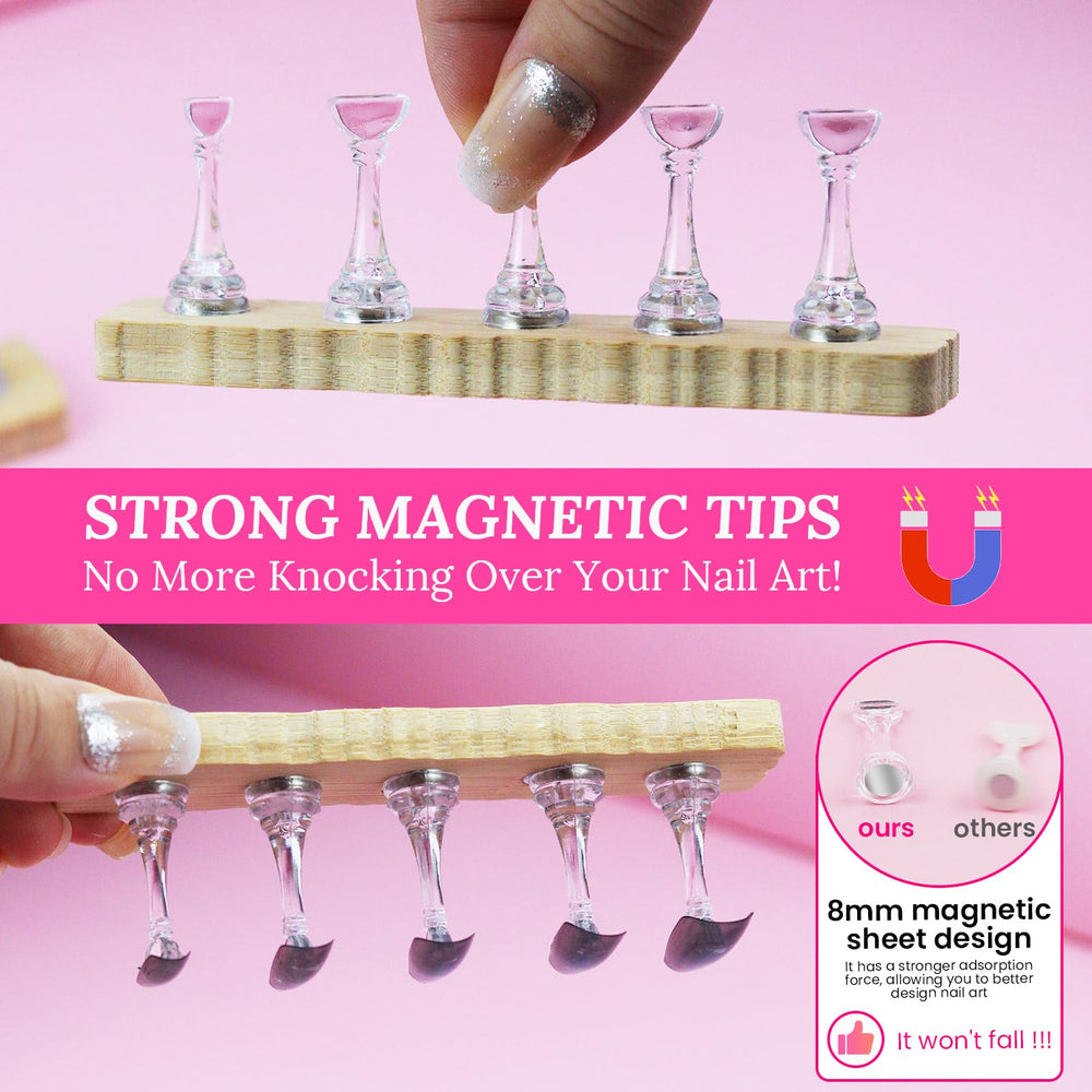 ESUOHYM magnetic nail stand secures tips instantly, reducing wobble during design sessions.