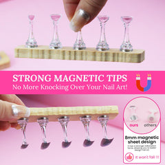 ESUOHYM magnetic nail stand secures tips instantly, reducing wobble during design sessions.