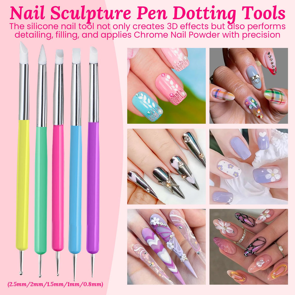 ESUOHYM nail art 3D sculpting pen dotting tools closeup for detailed designs.