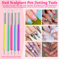 ESUOHYM nail art 3D sculpting pen dotting tools closeup for detailed designs.